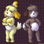  2013 :&lt; animal_crossing anthro balls big_breasts blonde_hair blush brainsister breasts brother brother_and_sister brown_body brown_fur brown_hair canid canine canis chest_tuft digby_(animal_crossing) dipstick_tail domestic_dog empty_eyes female foreskin freckles fur hair hi_res isabelle_(animal_crossing) male mammal multicolored_tail nintendo nipples nude penis plaid_background pussy shih_tzu sibling simple_background sister slightly_chubby smile toy_dog tuft uncut video_games yellow_body yellow_fur 