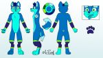  2019 absurd_res anthro blue_body canid canine canis digitigrade fur green_eyes hi_res itsflamb_(artist) male mammal model_sheet open_mouth simple_background standing teeth wolf zeitheron 