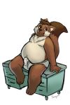  2019 anthro belly bulge clothing erection erection_under_clothing hi_res humanoid_hands izvy_(artist) male mammal marten mustelid musteline overweight overweight_male sitting solo underwear 