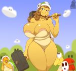  &lt;3 &lt;3_eyes ambiguous_gender areaola big_breasts blue_eyes blush breasts brown_hair cloud eyelashes female hair hammer hammer_brothers hi_res koopa_troopa looking_at_viewer mario_bros nintendo scalie shyguy sky thick_thighs tools video_games wide_hips zp92 