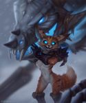  2019 anthro armor blizzard_entertainment breasts canid canine clothed clothing death_knight digital_media_(artwork) dragon duo female fennec fox frost_wyrm fur glowing glowing_eyes horn looking_at_viewer male mammal milkwyvern multicolored_body multicolored_fur nipples nude open_mouth pussy red_body red_fur smile snow two_tone_body two_tone_fur undead video_games vulpera warcraft white_body white_fur winter 