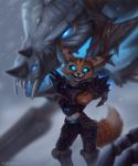  2019 anthro armor blizzard_entertainment canid canine clothed clothing death_knight digital_media_(artwork) dragon duo female fennec fox frost_wyrm fur glowing glowing_eyes horn looking_at_viewer male mammal milkwyvern multicolored_body multicolored_fur open_mouth red_body red_fur smile snow two_tone_body two_tone_fur undead video_games vulpera warcraft white_body white_fur winter 