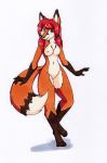  2019 anthro canid canine female fox hair hi_res mammal nude red_hair simple_background solo standing tierafoxglove traditional_media_(artwork) white_background 