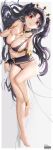  1girl absurdres alternate_breast_size anklet armlet bangs bare_shoulders barefoot black_bow black_bra black_hair black_panties blush bow bra breasts cleavage collarbone detached_collar detached_sleeves earrings fate/grand_order fate_(series) hair_bow highres hoop_earrings ishtar_(fate/grand_order) jewelry large_breasts long_hair looking_at_viewer lying mango_cat neck_ring on_side panties parted_bangs pointing red_eyes revision single_detached_sleeve smile solo tiara two_side_up underwear 