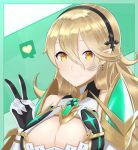  1girl arcedo armor bangs blush breasts cleavage commission corrin_(fire_emblem) corrin_(fire_emblem)_(female) cosplay dress fire_emblem fire_emblem_fates gloves hair_between_eyes hair_ornament hairband hikari_(xenoblade_2) hikari_(xenoblade_2)_(cosplay) jewelry large_breasts long_hair looking_at_viewer manakete nintendo pointy_ears red_eyes silver_hair smile solo spirit_(super_smash_bros.) super_smash_bros. upper_body v xenoblade_(series) xenoblade_2 