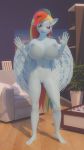  3d_(artwork) anthro big_breasts breasts digital_media_(artwork) equid equine female friendship_is_magic hi_res huge_breasts mammal my_little_pony nude on_glass pterippus puppy3d pussy rainbow_dash_(mlp) wings 