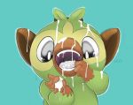  2019 bodily_fluids bukkake cocampplus cum genital_fluids grookey hi_res nintendo open_mouth pok&eacute;mon pok&eacute;mon_(species) simple_background video_games 