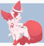  ambiguous_gender big_tail blue_sclera bow cute_fangs digitigrade eeveelution fan_character feral fur green_sclera hi_res nintendo open_mouth pdart pen_(pd) pok&eacute;mon pok&eacute;mon_(species) red_body red_fur ribbons simple_background solo sylveon tongue video_games white_body white_eyes white_fur 