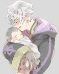  1boy baby crying fire_emblem fire_emblem_awakening fire_emblem_heroes gloves hood hood_down image_sample long_sleeves morgan_(fire_emblem) morgan_(fire_emblem)_(female) nonomori_(anst_nono) robe robin_(fire_emblem) robin_(fire_emblem)_(male) simple_background twitter_sample white_hair 