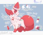  big_tail blue_sclera bow cute_fangs digitigrade eeveelution english_text fan_character feral fur green_sclera hi_res male model_sheet nintendo open_mouth pawpads pdart pen_(pd) pok&eacute;mon pok&eacute;mon_(species) red_body red_fur ribbons simple_background solo sylveon text tongue video_games white_body white_eyes white_fur 
