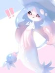  ! 2019 blue_background blue_hair blush bodily_fluids clothing dress featureless_feet featureless_hands female hair hatterene hi_res humanoid long_hair nintendo open_mouth pink_hair pok&eacute;mon pok&eacute;mon_(species) seri_saku00 simple_background solo sweat translucent video_games white_background 