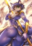  2019 anthro blue_body blue_fur breasts butt canid canine female fur girlsay green_eyes hi_res krystal looking_at_viewer looking_back mammal nintendo pussy solo star_fox video_games 