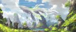 2girls animal_ears backpack bag blonde_hair brown_hair cloud commentary creature day facing_away fantasy flying flying_whale halo highres multiple_girls original outdoors scenery sky sudzuke whale 