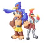  absurd_res avian banjo-kazooie banjo_(banjo-kazooie) bird black_nose blue_eyes breegull clothed clothing duo falco_lombardi female green_eyes hi_res kazooie lordyupi male mammal nintendo rareware simple_background star_fox super_smash_bros. super_smash_bros._ultimate video_games 