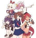  5girls artist_request azur_lane bandages bangs belt beret black_hair black_legwear blonde_hair blue_eyes blue_sailor_collar blue_shirt blue_skirt blush breasts brown_hair card crop_top crossed_bangs dark_skin dragon_horns eyebrows_visible_through_hair eyepatch gloves green_eyes hair_between_eyes hair_ribbon hairband hat hermes_(azur_lane) heterochromia horns jamaica_(azur_lane) large_breasts long_hair long_sleeves looking_at_viewer medium_breasts midriff miniskirt multicolored_hair multiple_girls navel neckerchief open_mouth pink_hair pleated_skirt purple_eyes red_eyes red_hair red_hairband red_neckwear red_skirt ribbon ryuujou_(azur_lane) sailor_collar school_uniform serafuku shirt short_hair short_sleeves skirt sleeveless sleeveless_shirt standing streaked_hair thighhighs twintails underboob white_gloves white_hair wide_sleeves yellow_eyes york_(azur_lane) york_(truth_seeker)_(azur_lane) z36_(azur_lane) 