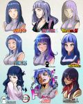  1girl a2twilldraw bangs bleach blush boku_no_hero_academia breasts crossover dragon_ball dragon_ball_z highres hyuuga_hinata jojo_no_kimyou_na_bouken kimetsu_no_yaiba large_breasts lavender_eyes long_hair naruto naruto:_the_last naruto_(series) naruto_shippuuden one_piece parody purple_hair shingeki_no_kyojin style_parody tagme white_eyes 