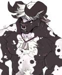  2019 anthro body_hair bovid bovine cattle chest_hair cowbell facial_piercing fur hair hanzotitmada hi_res horn male mammal muscular muscular_male nipples nose_piercing nude pecs piercing pubes simple_background solo white_background 