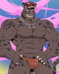  2019 abs absurd_res anthro baseball_cap biceps big_muscles black_body black_fur black_nipples black_nose blue_eyes clothed clothing eyebrows felid fur grin hair hands_on_hips hat headgear headwear hi_res huge_muscles jewelry looking_at_viewer male mammal melanistic muscular muscular_male necklace nipple_piercing nipple_ring nipples pantherine pecs piercing pubes rubido_(null-ghost) smile solo speedo standing swimwear thick_eyebrows thymilph topless veiny_muscles white_hair 
