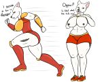  5:4 abs anthro anthrofied armor big_breasts bolt bolt_(film) bottomwear breasts canid canine canis clothing crossgender disney domestic_dog female hi_res invalid_tag mammal nipples oystercatcher7 shorts simple_background superhero thick_thighs white_background 
