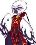  anthro avian beak bird bubo_(genus) cadslime calloway_calversian eyewear feathered_wings feathers glasses hi_res male owl simple_background snowy_owl solo thick_thighs true_owl white_body white_feathers wings 