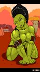  biceps big_breasts breasts droll3 ear_piercing ear_rings fantasy female green_skin humanoid looking_at_viewer muscles muscular_female nipples not_furry nude orc piercing pose solo video_games warcraft 