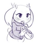  2017 anthro blush cave_story clothed clothing female food holding_food holding_object hot_dog kekitopu lagomorph low_res mammal mimiga monochrome open_mouth simple_background solo sue_sakamoto suggestive sweater tongue tongue_out topwear turtleneck video_games white_background 