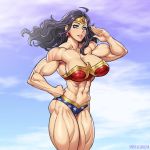  1girl bikini breasts dc_comics diana_prince elee0228 flexing highres large_breasts muscle muscular_female pose speh swimsuit wonder_woman 