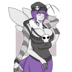  1:1 2019 4_arms 4_breasts absurd_res alpha_channel animal_humanoid antennae_(anatomy) arthropod arthropod_humanoid bee_humanoid big_breasts bone bottomwear breasts cleavage clothed clothing female hair hand_behind_head hi_res humanoid hymenopteran hymenopteran_humanoid insect insect_humanoid multi_arm multi_breast multi_limb purple_hair short_hair simple_background skirt skull solo surprise suzy_(skullmaster31) sweater topwear transformation transparent_background unidentified-tf wings 