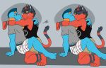  2019 absurd_res amphibian anthro anthrofied armpit_hair black_body black_fur bodily_fluids body_hair bottomwear clothed clothing digital_media_(artwork) duo eyes_closed felid fur gao_(fuze) hi_res hug kissing lucas_(fuze) male male/male mammal marine mudkip muscular muscular_male nintendo pok&eacute;mon pok&eacute;mon_(species) romantic_ambiance saliva shirt shorts simple_background smile sylvanedadeer tank_top tongue tongue_out topwear torracat video_games 