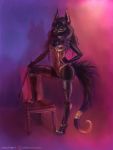  absurd_res bdsm blackcolor bra breasts butt canid canine canis chair clothing corset desires esferaosamael female fur furniture hi_res kiramori legwear lingerie mammal mature_(disambiguation) mistress paws pose secret shadow simplebackground stockings underwear whip wolf ych_(character) 