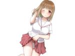  brown_hair cropped fukuji_mihoko kozue_akari panties red_eyes saki school_uniform short_hair skirt skirt_lift underwear white wink 