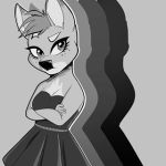  1:1 bojack_horseman breasts cervid cleavage clothed clothing crossed_arms dress female freckles hair low_res mammal monochrome penny_carson 
