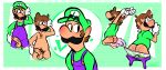  blush butt clothed clothing facial_hair fully_clothed gloves handwear hi_res human legwear looking_back luigi mammal mario_bros mustache nintendo open_mouth partially_clothed pattern_clothing pattern_legwear penis socks solo striped_clothing striped_legwear striped_socks stripes toony torquewintress underwear video_games 