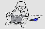  balls bodily_fluids bone bubble butt clothed clothing english_text eyes_closed hi_res male penis sans_(undertale) skeleton sketch sleeping slippers snot snot_bubble text toony torquewintress undertale video_games 