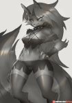  2019 anthro breasts canid canid_demon canine canis clothing collar demon female fur girlsay hair half-closed_eyes hellhound helluva_boss legwear long_hair loona_(vivzmind) mammal monochrome narrowed_eyes sketch solo spiked_collar spikes torn_clothing wolf 