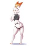  2019 anthro balls barely_visible_balls barely_visible_genitalia bulge butt girly hi_res looking_at_viewer looking_back male mleonheart nintendo open_mouth pok&eacute;mon pok&eacute;mon_(species) scorbunny simple_background solo towel video_games white_background 