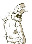  animatronic anthro butt five_nights_at_freddy&#039;s five_nights_at_freddy&#039;s_3 lagomorph leporid looking_back machine male mammal rabbit robot simple_background sketch solo springtrap_(fnaf) standing torquewintress video_games white_background 