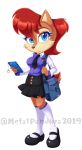  2019 alpha_channel anthro archie_comics bag big_breasts black_nose blue_eyes bottomwear breasts brown_hair chipmunk clothed clothing digital_media_(artwork) eyelashes female footwear fully_clothed ground_squirrel hair hi_res holding_object holding_phone legwear looking_at_viewer mammal metalpandora phone rodent sally_acorn school_uniform sciurid shirt shoes short_hair simple_background skirt socks solo sonic_the_hedgehog_(archie) sonic_the_hedgehog_(comics) sonic_the_hedgehog_(series) stockings topwear transparent_background uniform watermark 