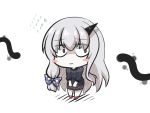  1girl albino blush_stickers bow chibi commentary_request dress eyebrows_visible_through_hair fate/grand_order fate_(series) flying_sweatdrops goma_(gomasamune) hair_bow highres horn lavinia_whateley_(fate/grand_order) long_hair long_sleeves pale_skin red_eyes shoes solo standing tentacles white_background white_hair 