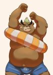  2019 anthro ashigara belly brown_body brown_fur bulge clothing eyes_closed fur humanoid_hands male mammal moobs nipples overweight overweight_male solo swimwear tokyo_afterschool_summoners ursid video_games 柴虎良 