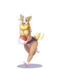  &lt;3 2019 anthro bottomwear breasts clothed clothing female green_eyes hi_res holding_object mleonheart nintendo open_mouth pok&eacute;mon pok&eacute;mon_(species) shirt shorts simple_background solo tailwag tongue tongue_out topwear video_games white_background yamper 