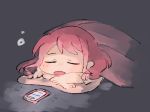  1girl bang_dream! bangs bd_ayknn cellphone closed_eyes dark_room long_hair lying maruyama_aya on_stomach open_mouth phone pillow pink_hair sleeping smartphone solo under_covers 