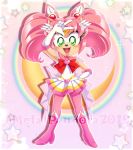  2019 5_fingers amy_rose anthro black_nose clothed clothing digital_media_(artwork) eulipotyphlan female fingers green_eyes hair hedgehog looking_at_viewer mammal metalpandora open_mouth open_smile pink_hair pose sailor_moon_(series) smile solo sonic_the_hedgehog_(series) watermark 