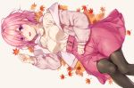  autumn fate/grand_order fate_(series) kuroki_(ma-na-tu) leaves mash_kyrielight pantyhose pink_hair purple_eyes short_hair signed skirt 
