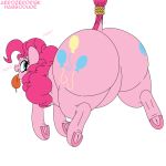  aer0_zer0 big_butt bodily_fluids butt drooling equid equine female feral friendship_is_magic habbodude huge_butt looking_back mammal my_little_pony open_mouth open_smile pinkie_pie_(mlp) rope saliva simple_background smile suspension tongue tongue_out 