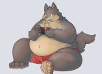  absurd_res anthro belly brown_body brown_fur canid canine canis claws clothed clothing eating food fur gaming hi_res holding_object male mammal navel obese obese_male overweight overweight_male playing_videogame popsicle sitting smile solo teeth toe_claws topless wide_hips ガブ 