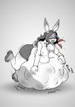  anthro belly big_belly bottomwear breasts burping clothing digestion ecchipandaa face_imprint feathers female female_pred lagomorph leporid mammal miniskirt office_lady oral_vore rabbit rumbling_stomach skirt solo solo_focus thick_thighs vore 