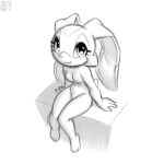  5_fingers 5_toes breasts clothing cream_the_rabbit female fingers lagomorph leotard leporid long_ears looking_at_viewer mammal monochrome rabbit simple_background sitting small_breasts smile solo sonic_the_hedgehog_(series) toes xylas 