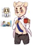  2019 absurd_res aggressive_retsuko anai_(aggretsuko) badger blush clothing cup hi_res looking_at_viewer male mammal mustelid musteline ritorutaiga sanrio simple_background white_background 
