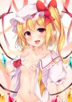  bottomless breast_hold breasts flandre_scarlet miy@ no_bra open_shirt pointy_ears touhou wings 